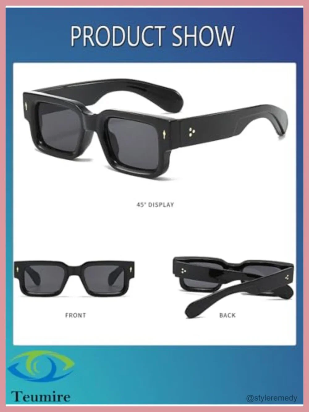 Chunky Square Thick Frame Sunglasses UV400 Protection Unisex Retro Rectangle